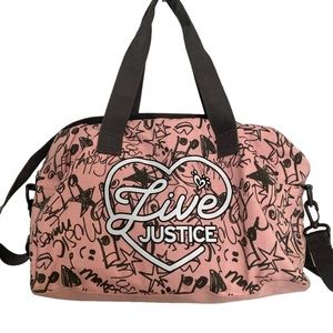 Justice Bag Duffle Live Justice Medium Straps Canvas Pink Grey